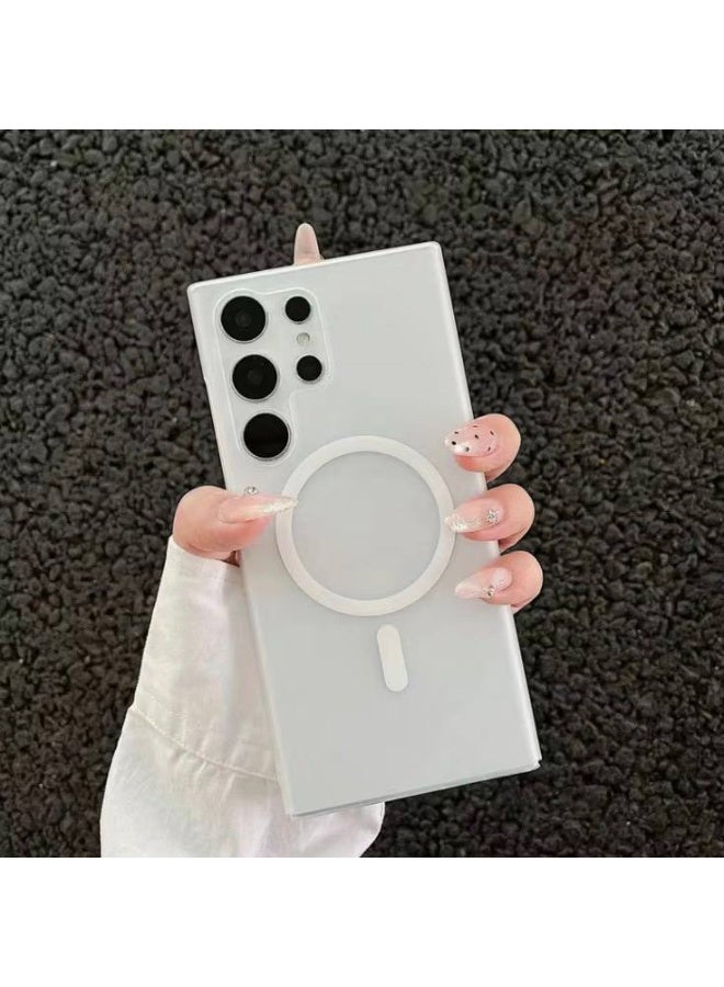 جراب ماج سيف الفاخر غير اللامع لهاتف سامسونج S24 ألترا، غطاء مغناطيسي رفيع مقاوم للصدمات | أبيض